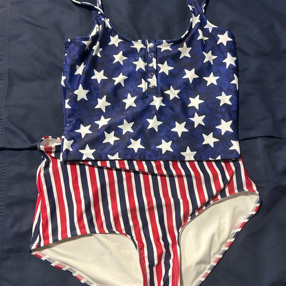 Patriotic Stars & Stripes One-Piece Swimsuit - Navy, Red & White